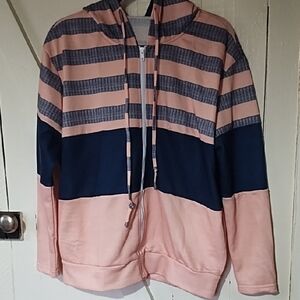 C&C NWOT Striped Peach and Blue Men's Hoodie Large, Unisex.